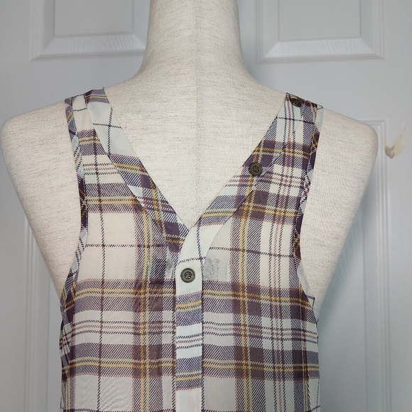DECREE: V Neck Plaid Button Hi-low Chiffon Top | Size M - Picture 4 of 16
